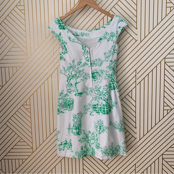 Lilly Pulitzer Allura Spring Fever Toile Dress cotton size boatneck cap sleeve 0 - Picture 9 of 12